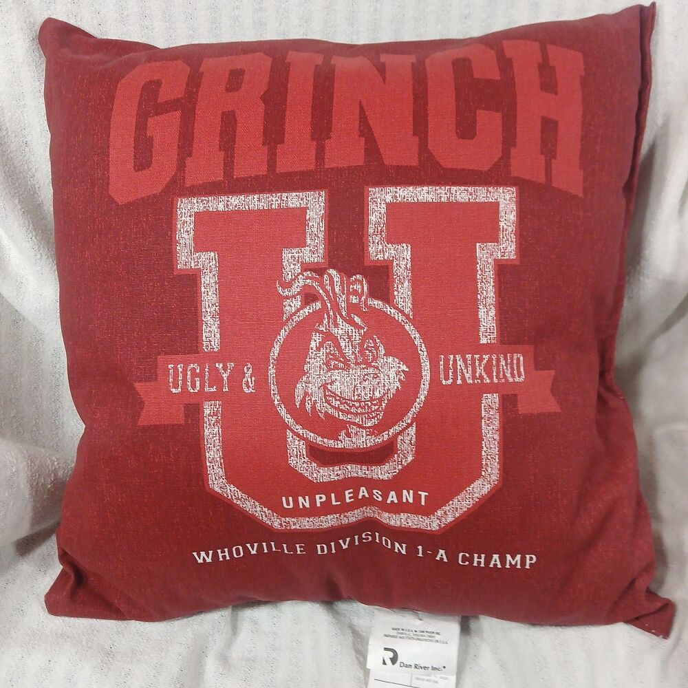 Grinch Whoville University Throw Pillow 16"×16" Dan River Division 1-A Champ HTF